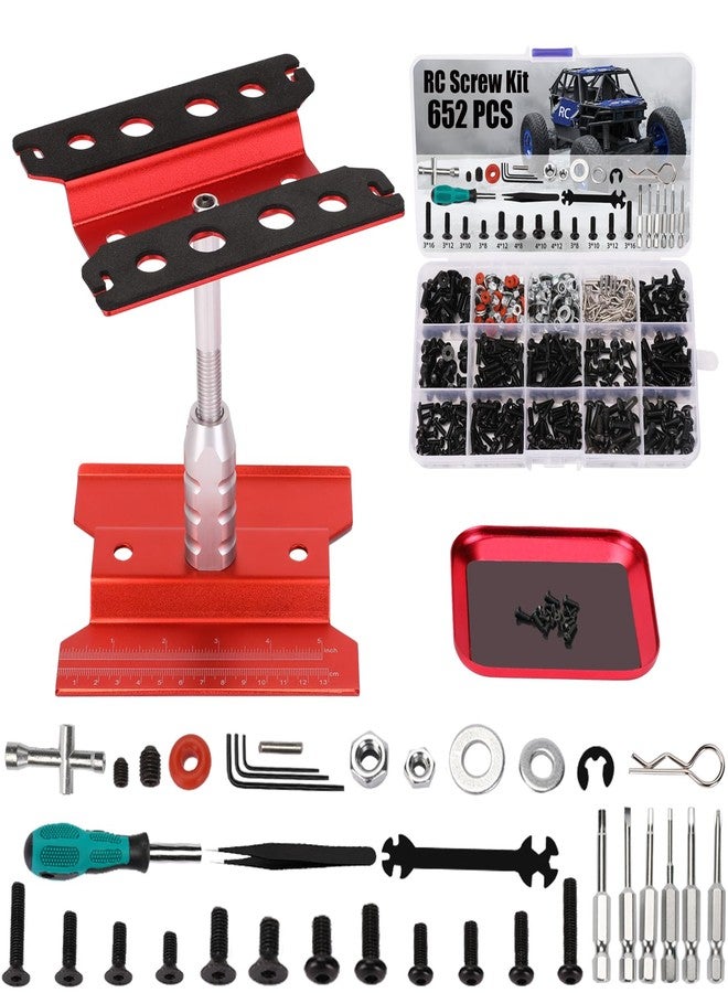 Kimapeso RC Car Repair Work Stand 652 PCS Screw Kit with Srew Tray RC Repair Kit Universal RC Screw Set for Arrma Redcat Traxxas Axial HPI Losi 1/8 1/10 1/12 1/16 Scale RC Cars Trucks Crawler - Image 1